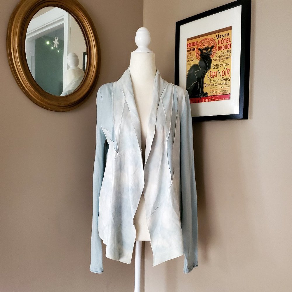 Elie Tahari Baby Blue Lamb Suede Trim Cardigan M - Picture 2 of 16